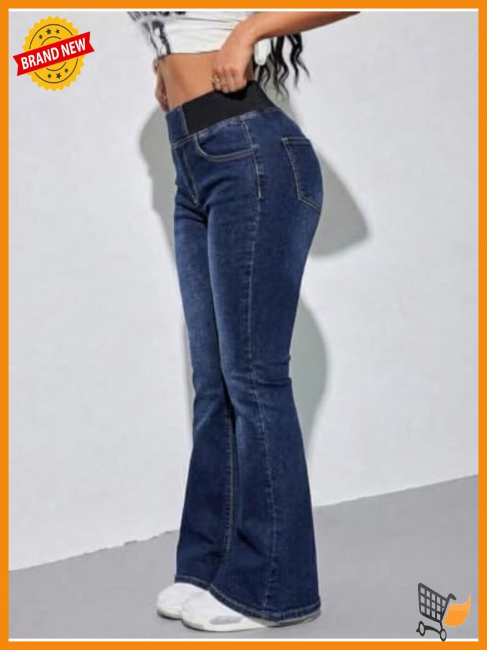 Womens High Waisted Stretchy Flare Jeans Elastic Waistband Bell Bottom - Picture 2 of 6